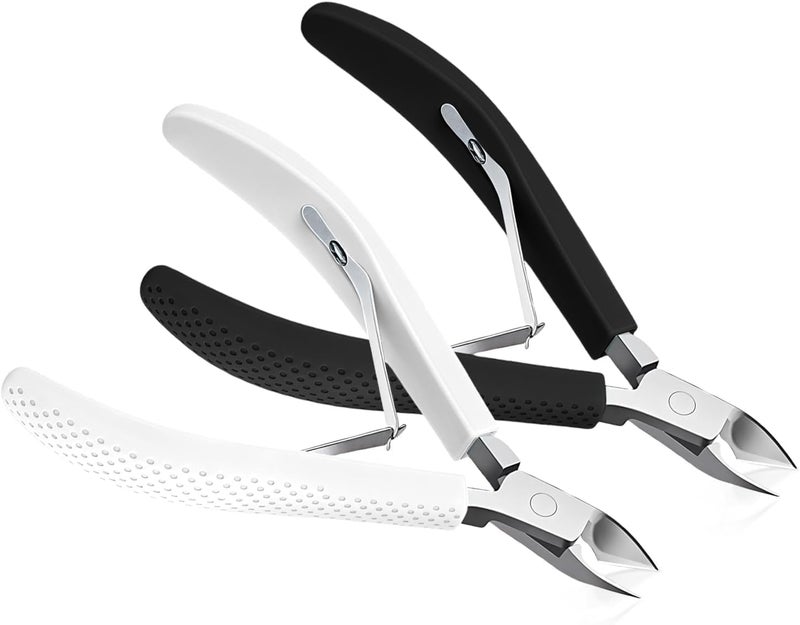 Criyar Fine Edge Cuticle Trimmer & Nippers, Scissors, Silicone Handle Carbon Steel Nail Tools for Precise Removal, Durable Washable Cuticle Cutter & Remover Nail Clippers (White/Black 2PCS) - Image 1